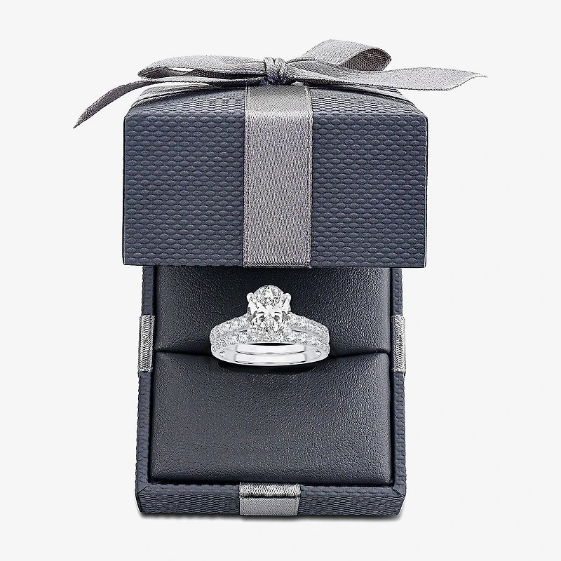 (H-I / SI1-SI2) Signature By Modern Bride Womens 3 CT. T.W. Lab Grown White Diamond 14K Gold Oval Bridal Set
