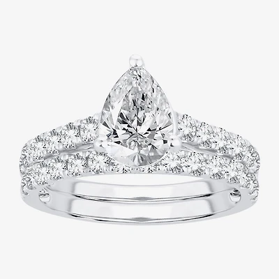 (H-I / SI1-SI2) Signature By Modern Bride Womens 2 1/2 CT. TW. Lab Grown White Diamond 14K Gold Pear Bridal Set