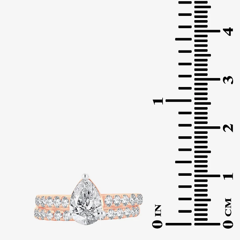 (H-I / SI1-SI2) Signature By Modern Bride Womens 3 CT. T.W. Lab Grown White DiamondIn 14K Gold Pear Bridal Set