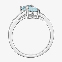 Womens Diamond Accent Lab Created Blue Aquamarine Sterling Silver Side Stone Cocktail Ring
