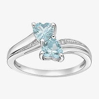 Womens Diamond Accent Lab Created Blue Aquamarine Sterling Silver Side Stone Cocktail Ring
