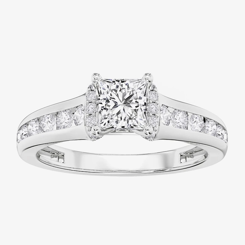 F / Vs2) Womens / CT. T.W. Lab Grown White Diamond 10K Gold Side Stone Engagement Ring