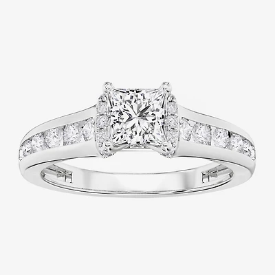 F / Vs2) Womens / CT. T.W. Lab Grown White Diamond 10K Gold Side Stone Engagement Ring