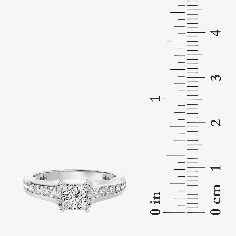 F / Vs2) Womens / CT. T.W. Lab Grown White Diamond 10K Gold Side Stone Engagement Ring