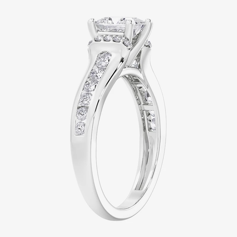 F / Vs2) Womens / CT. T.W. Lab Grown White Diamond 10K Gold Side Stone Engagement Ring