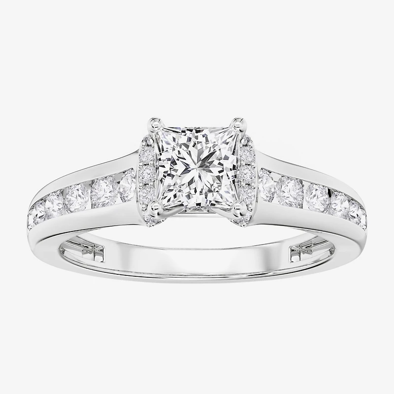 F / Vs2) Womens / CT. T.W. Lab Grown White Diamond 10K Gold Side Stone Engagement Ring