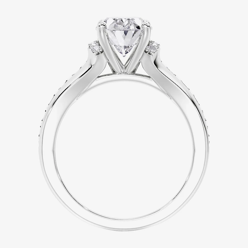 F / Vs2) Womens / CT. T.W. Lab Grown White Diamond 10K Gold Oval Side Stone Engagement Ring