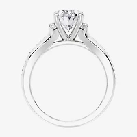 F / Vs2) Womens / CT. T.W. Lab Grown White Diamond 10K Gold Oval Side Stone Engagement Ring