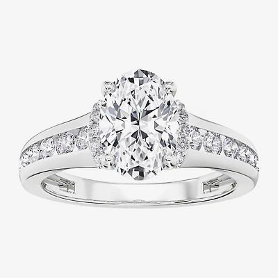 F / Vs2) Womens / CT. T.W. Lab Grown White Diamond 10K Gold Oval Side Stone Engagement Ring