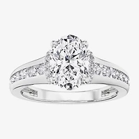 F / Vs2) Womens / CT. T.W. Lab Grown White Diamond 10K Gold Oval Side Stone Engagement Ring