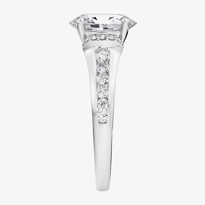 F / Vs2) Womens / CT. T.W. Lab Grown White Diamond 10K Gold Oval Side Stone Engagement Ring
