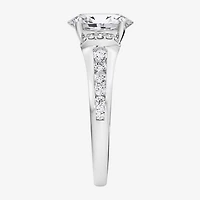 F / Vs2) Womens / CT. T.W. Lab Grown White Diamond 10K Gold Oval Side Stone Engagement Ring