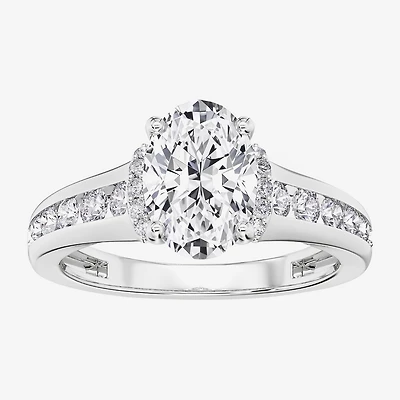 (F / Vs2) Womens 6 CT. T.W. Lab Grown White Diamond Platinum Oval Side Stone Engagement Ring