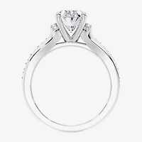 F / Vs2) Womens / CT. T.W. Lab Grown White Diamond 10K Gold Oval Side Stone Engagement Ring
