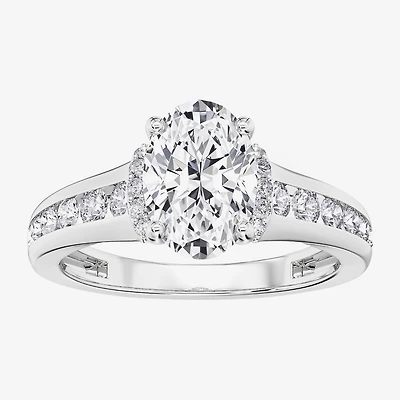 F / Vs2) Womens / CT. T.W. Lab Grown White Diamond 10K Gold Oval Side Stone Engagement Ring