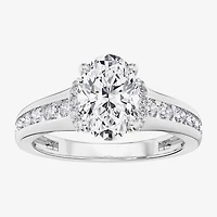 F / Vs2) Womens / CT. T.W. Lab Grown White Diamond 10K Gold Oval Side Stone Engagement Ring