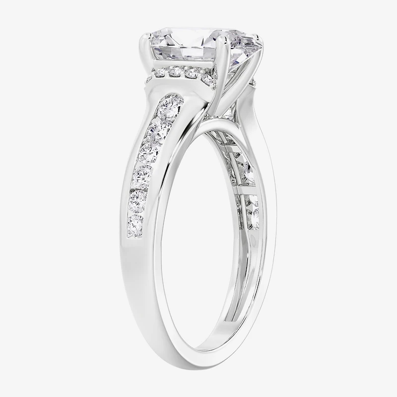 F / Vs2) Womens / CT. T.W. Lab Grown White Diamond 10K Gold Oval Side Stone Engagement Ring