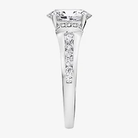F / Vs2) Womens / CT. T.W. Lab Grown White Diamond 10K Gold Oval Side Stone Engagement Ring