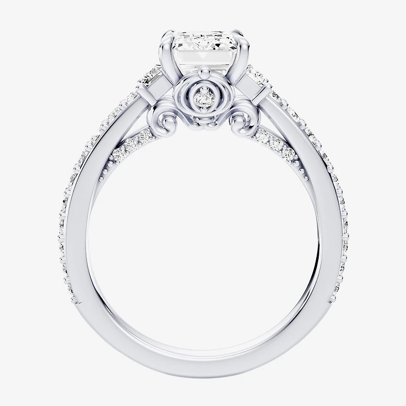 Enchanted Disney Fine Jewelry Cinderella (F / Si1) Womens 2 5/8 Ct. T.W. Lab Grown White Diamond 10K Gold Princess Side Stone Engagement Ring