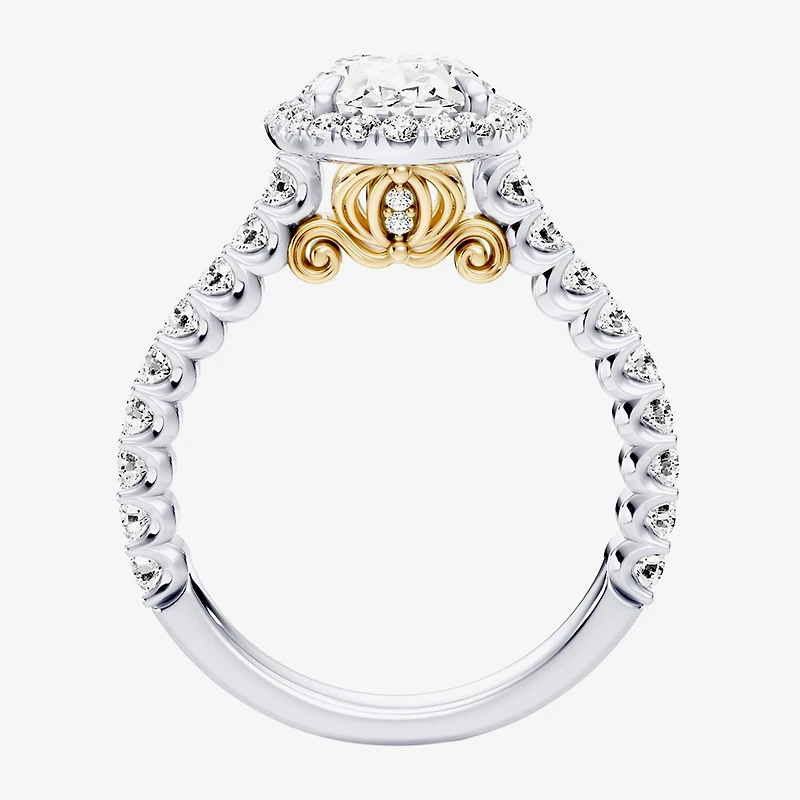 Enchanted Disney Fine Jewelry Cinderella (F / Si1) Womens 2 3/4 CT. T.W. Lab Grown White Diamond 10K Gold Oval Princess Side Stone Engagement Ring