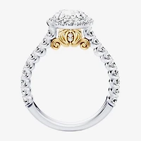 Enchanted Disney Fine Jewelry Cinderella (F / Si1) Womens 2 3/4 CT. T.W. Lab Grown White Diamond 10K Gold Oval Princess Side Stone Engagement Ring