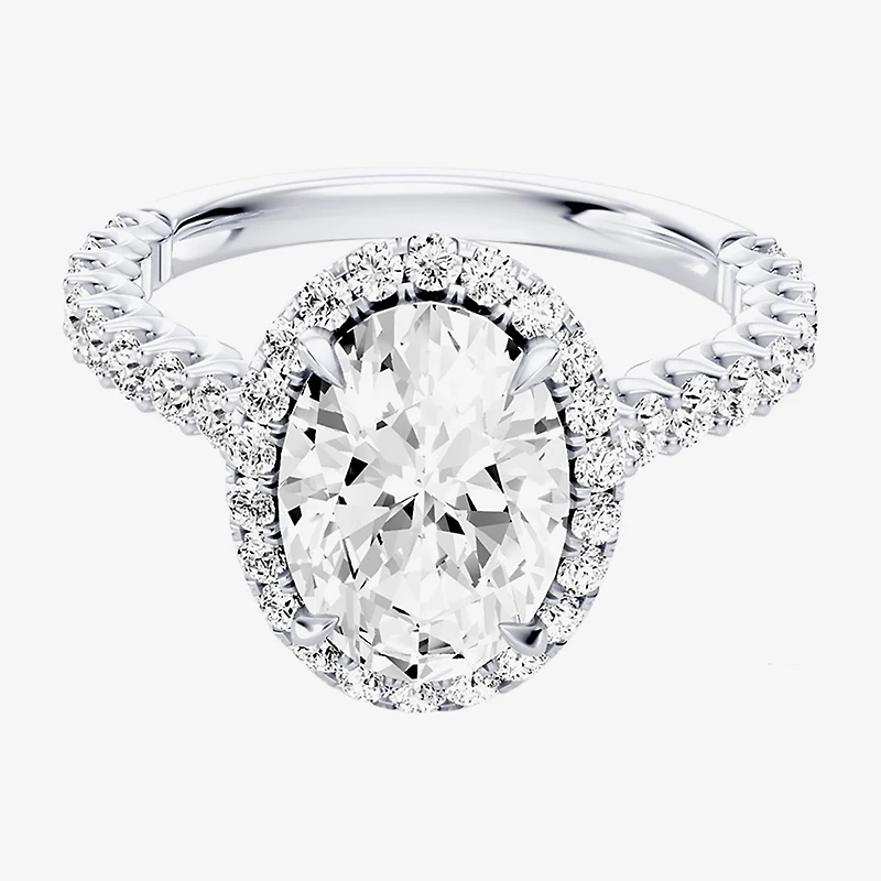 Enchanted Disney Fine Jewelry Cinderella (F / Si1) Womens 2 3/4 CT. T.W. Lab Grown White Diamond 10K Gold Oval Princess Side Stone Engagement Ring