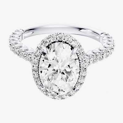 Enchanted Disney Fine Jewelry Cinderella (F / Si1) Womens 2 3/4 CT. T.W. Lab Grown White Diamond 10K Gold Oval Princess Side Stone Engagement Ring