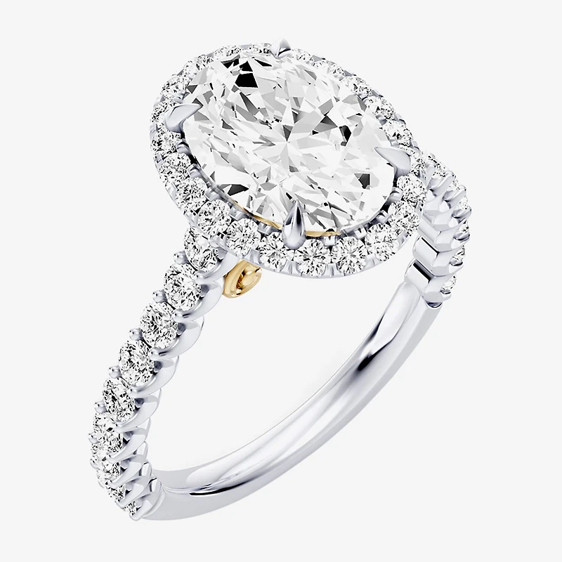 Enchanted Disney Fine Jewelry Cinderella (F / Si1) Womens 2 3/4 CT. T.W. Lab Grown White Diamond 10K Gold Oval Princess Side Stone Engagement Ring