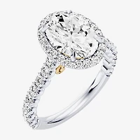 Enchanted Disney Fine Jewelry Cinderella (F / Si1) Womens 2 3/4 CT. T.W. Lab Grown White Diamond 10K Gold Oval Princess Side Stone Engagement Ring
