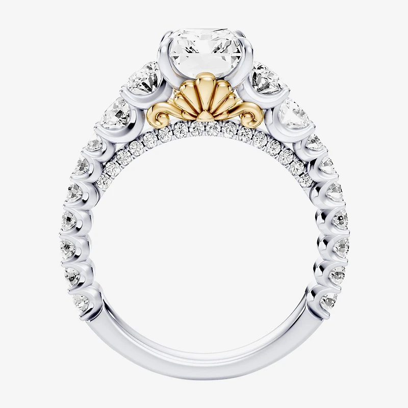 Enchanted Disney Fine Jewelry Ariel (F / Si1) Womens 3 1/3 Ct. T.W. Lab Grown White Diamond 10K Gold Rectangular Princess The Little Mermaid Side Stone Engagement Ring