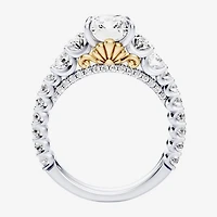 Enchanted Disney Fine Jewelry Ariel (F / Si1) Womens 3 1/3 Ct. T.W. Lab Grown White Diamond 10K Gold Rectangular Princess The Little Mermaid Side Stone Engagement Ring