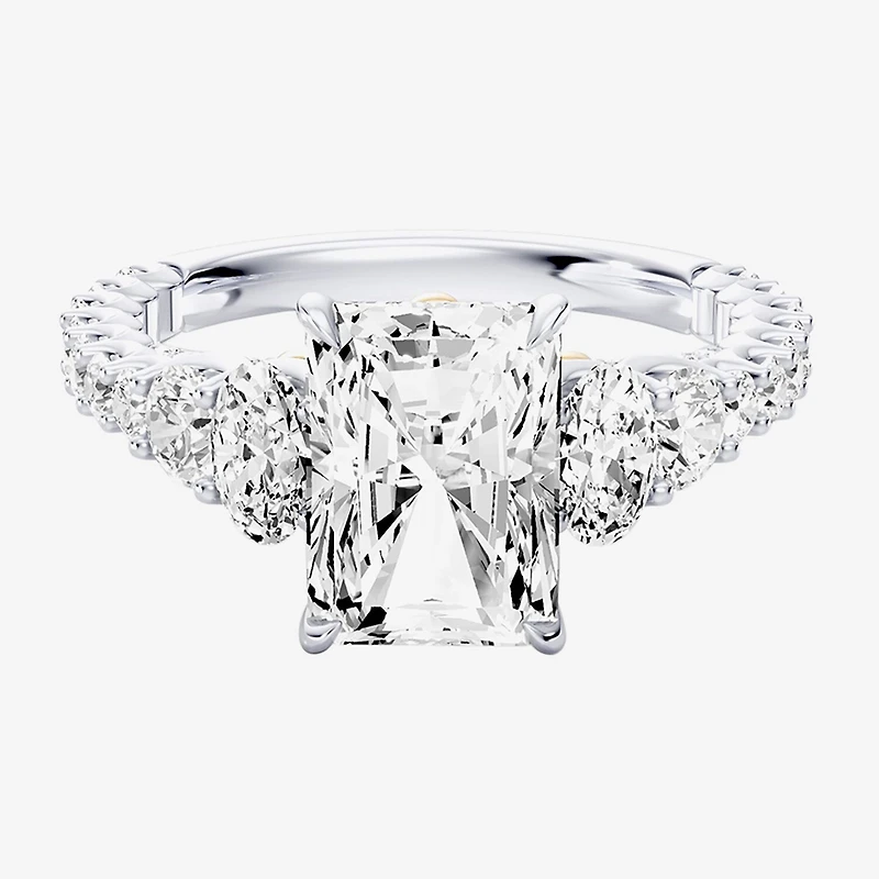 Enchanted Disney Fine Jewelry Ariel (F / Si1) Womens 3 1/3 Ct. T.W. Lab Grown White Diamond 10K Gold Rectangular Princess The Little Mermaid Side Stone Engagement Ring