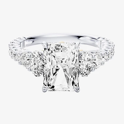 Enchanted Disney Fine Jewelry Ariel (F / Si1) Womens 3 1/3 Ct. T.W. Lab Grown White Diamond 10K Gold Rectangular Princess The Little Mermaid Side Stone Engagement Ring