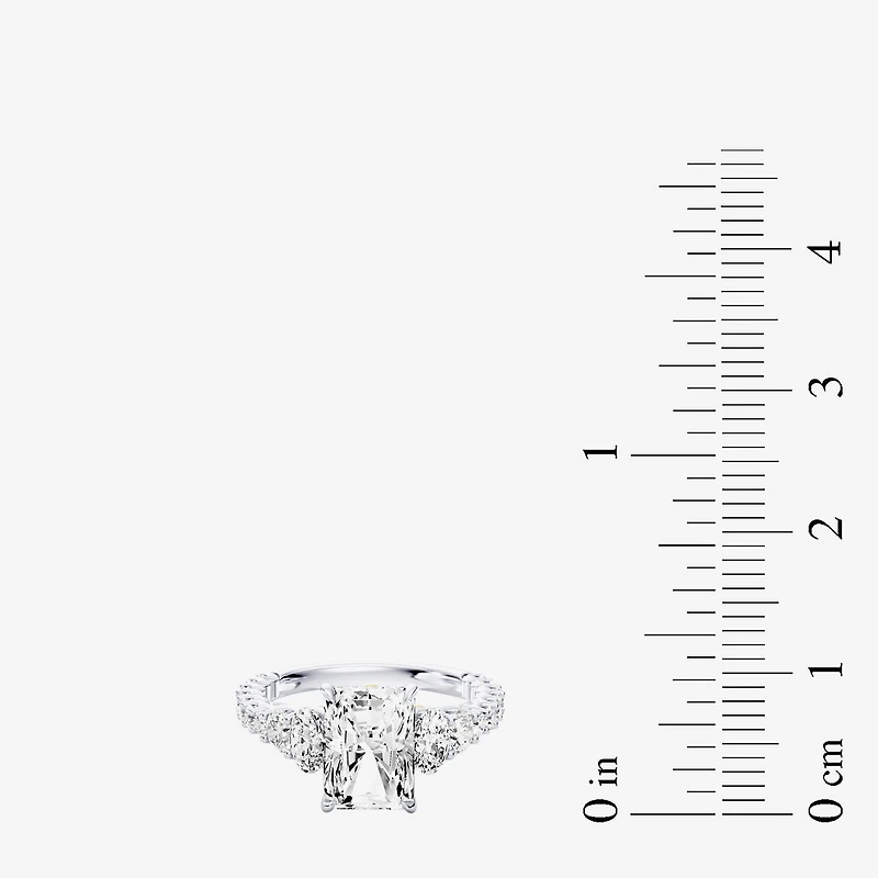 Enchanted Disney Fine Jewelry Ariel (F / Si1) Womens 3 1/3 Ct. T.W. Lab Grown White Diamond 10K Gold Rectangular Princess The Little Mermaid Side Stone Engagement Ring