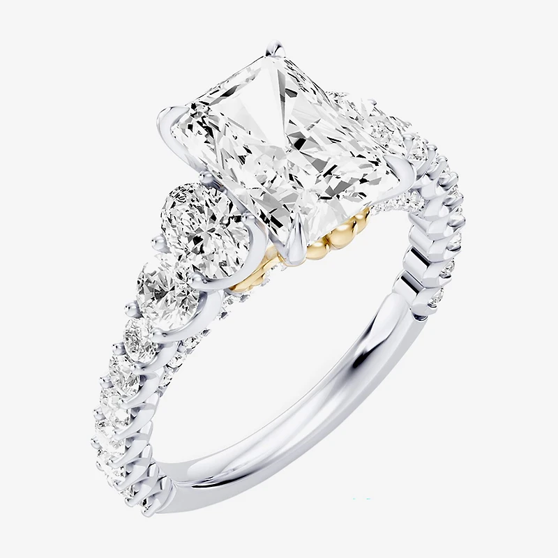 Enchanted Disney Fine Jewelry Ariel (F / Si1) Womens 3 1/3 Ct. T.W. Lab Grown White Diamond 10K Gold Rectangular Princess The Little Mermaid Side Stone Engagement Ring