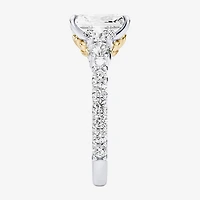 Enchanted Disney Fine Jewelry Ariel (F / Si1) Womens 3 1/3 Ct. T.W. Lab Grown White Diamond 10K Gold Rectangular Princess The Little Mermaid Side Stone Engagement Ring