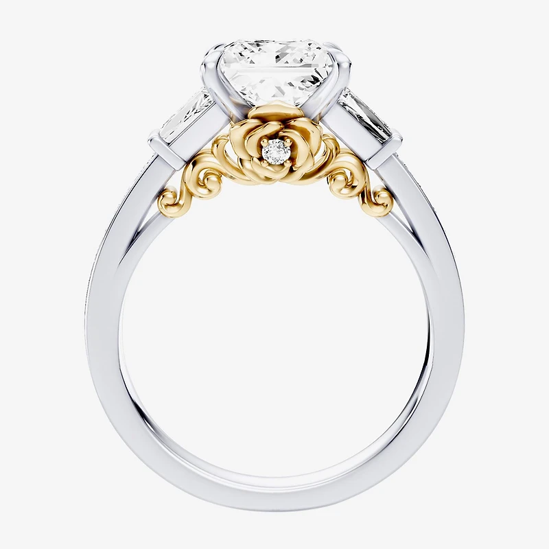 Enchanted Disney Fine Jewelry Belle (F / Si1) Womens 2 5/8 Ct. T.W. Lab Grown White Diamond 10K Gold Beauty and the Beast Princess Side Stone Engagement Ring