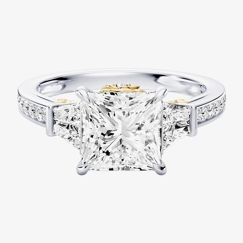 Enchanted Disney Fine Jewelry Belle (F / Si1) Womens 2 5/8 Ct. T.W. Lab Grown White Diamond 10K Gold Beauty and the Beast Princess Side Stone Engagement Ring