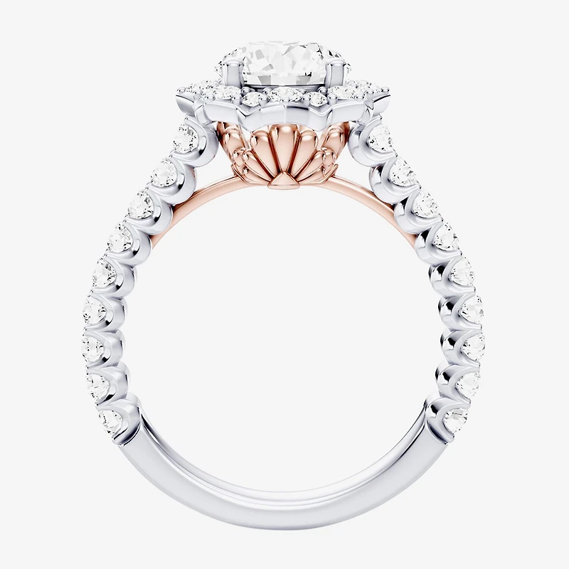 Enchanted Disney Fine Jewelry Ariel (F / Si1) Womens 2 1/3 CT. T.W. Lab Grown White Diamond 10K Gold Princess The Little Mermaid Side Stone Halo Engagement Ring
