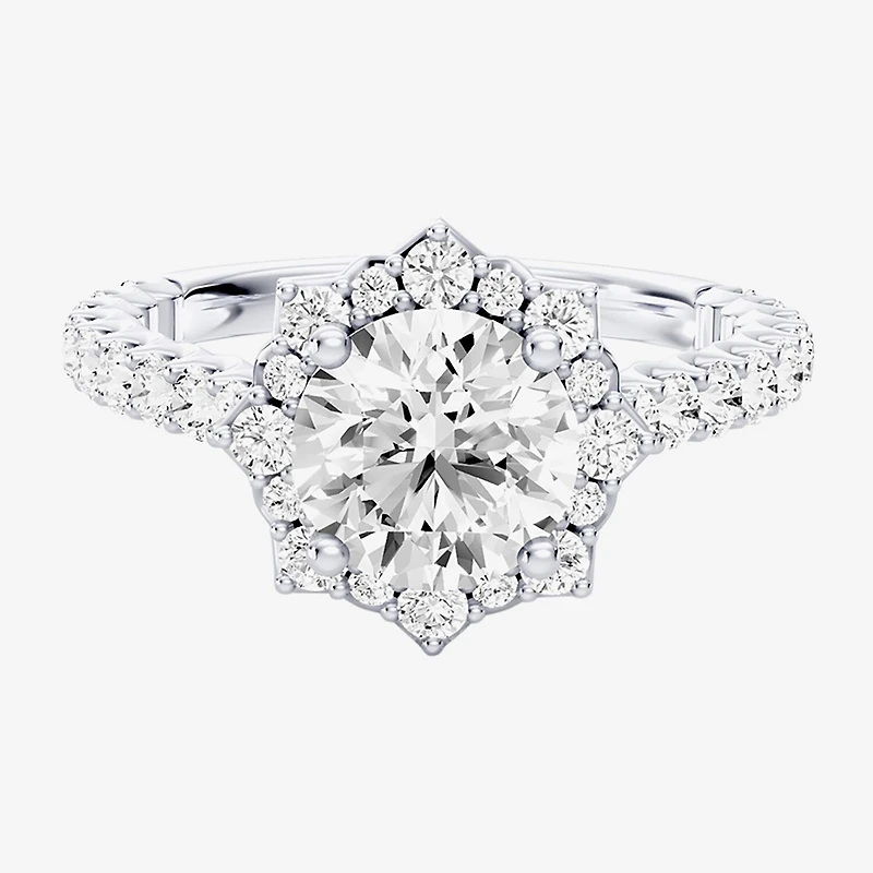 Enchanted Disney Fine Jewelry Ariel (F / Si1) Womens 2 1/3 CT. T.W. Lab Grown White Diamond 10K Gold Princess The Little Mermaid Side Stone Halo Engagement Ring