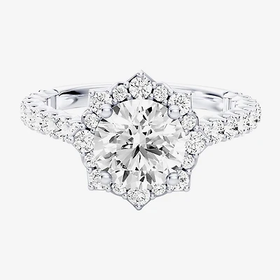 Enchanted Disney Fine Jewelry Ariel (F / Si1) Womens 2 1/3 CT. T.W. Lab Grown White Diamond 10K Gold Princess The Little Mermaid Side Stone Halo Engagement Ring