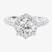 Enchanted Disney Fine Jewelry Ariel (F / Si1) Womens 2 1/3 CT. T.W. Lab Grown White Diamond 10K Gold Princess The Little Mermaid Side Stone Halo Engagement Ring