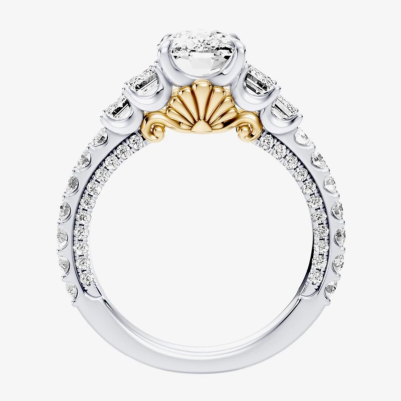 Enchanted Disney Fine Jewelry Ariel (F / Si1) Womens 3 3/8 Ct. T.W. Lab Grown White Diamond 10K Gold Princess The Little Mermaid Side Stone Engagement Ring