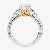 Enchanted Disney Fine Jewelry Ariel (F / Si1) Womens 3 3/8 Ct. T.W. Lab Grown White Diamond 10K Gold Princess The Little Mermaid Side Stone Engagement Ring