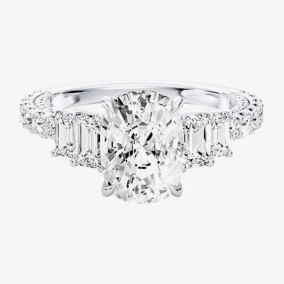Enchanted Disney Fine Jewelry Ariel (F / Si1) Womens 3 3/8 Ct. T.W. Lab Grown White Diamond 10K Gold Princess The Little Mermaid Side Stone Engagement Ring