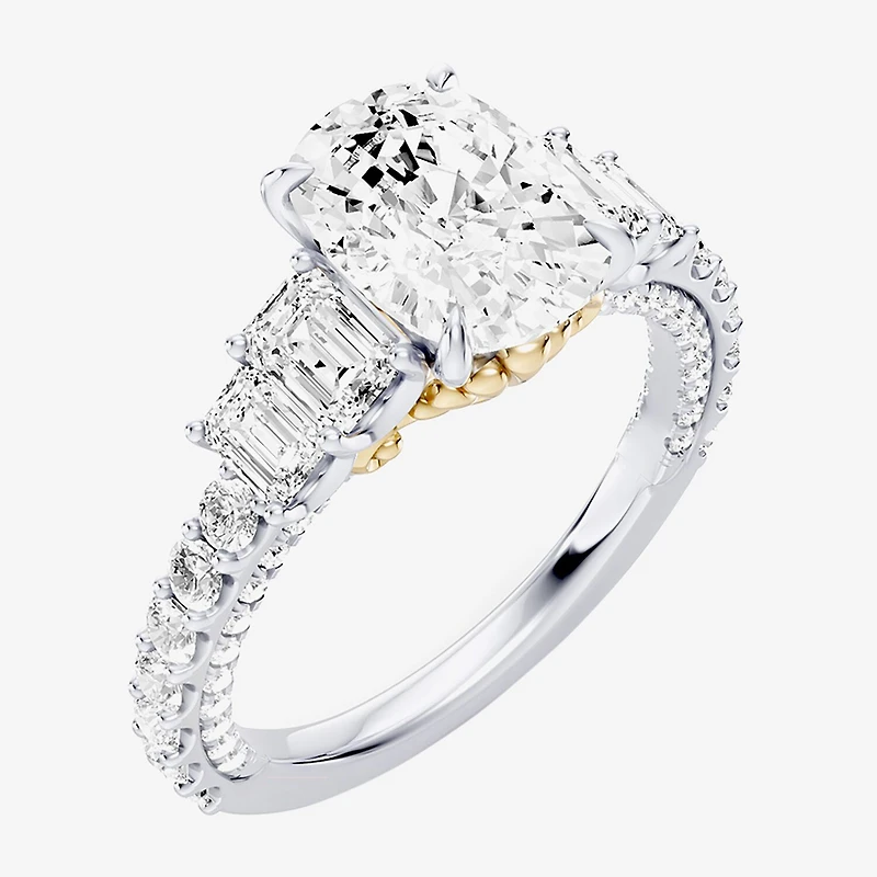 Enchanted Disney Fine Jewelry Ariel (F / Si1) Womens 3 3/8 Ct. T.W. Lab Grown White Diamond 10K Gold Princess The Little Mermaid Side Stone Engagement Ring