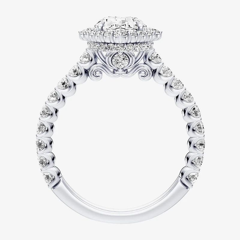 Enchanted Disney Fine Jewelry Cinderella (F / Si1) Womens 2 1/2 CT. T.W. Lab Grown White Diamond 10K Gold Princess Side Stone Halo Engagement Ring