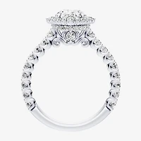 Enchanted Disney Fine Jewelry Cinderella (F / Si1) Womens 2 1/2 CT. T.W. Lab Grown White Diamond 10K Gold Princess Side Stone Halo Engagement Ring