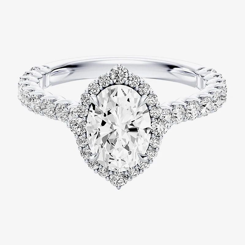 Enchanted Disney Fine Jewelry Cinderella (F / Si1) Womens 2 1/2 CT. T.W. Lab Grown White Diamond 10K Gold Princess Side Stone Halo Engagement Ring
