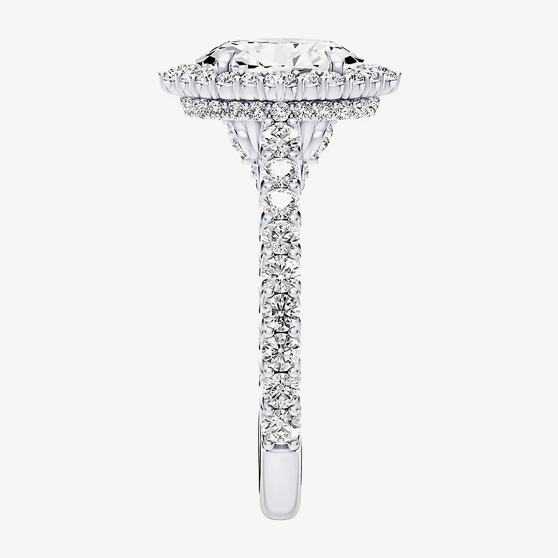 Enchanted Disney Fine Jewelry Cinderella (F / Si1) Womens 2 1/2 CT. T.W. Lab Grown White Diamond 10K Gold Princess Side Stone Halo Engagement Ring